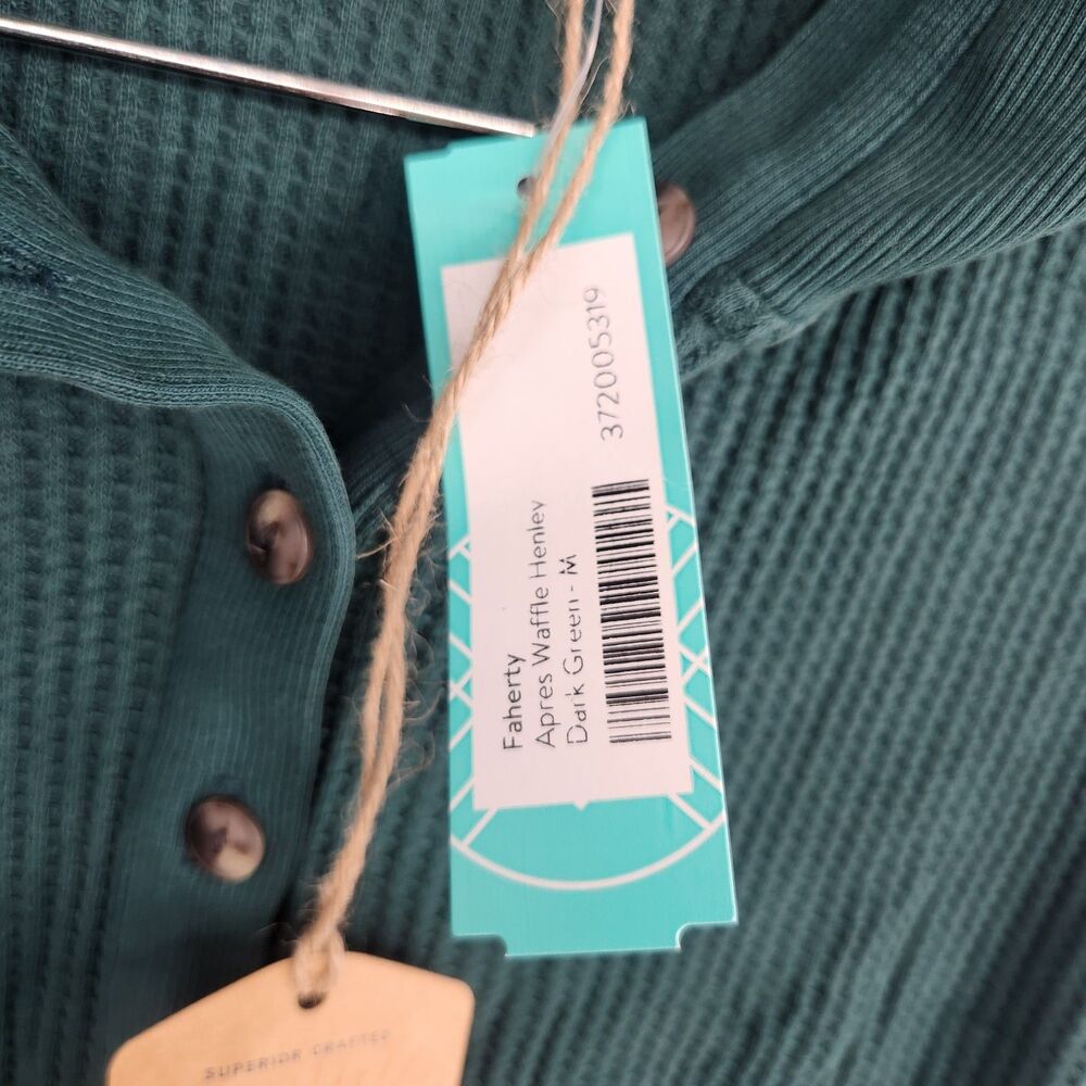 FAHERTY Women's Dark Green Medium Apres Waffle Henley NWT - Picture 2 of 7